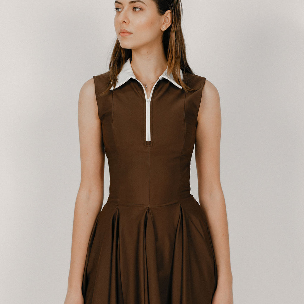 Lina x ONA ROMA: Brown dress with vanilla collar