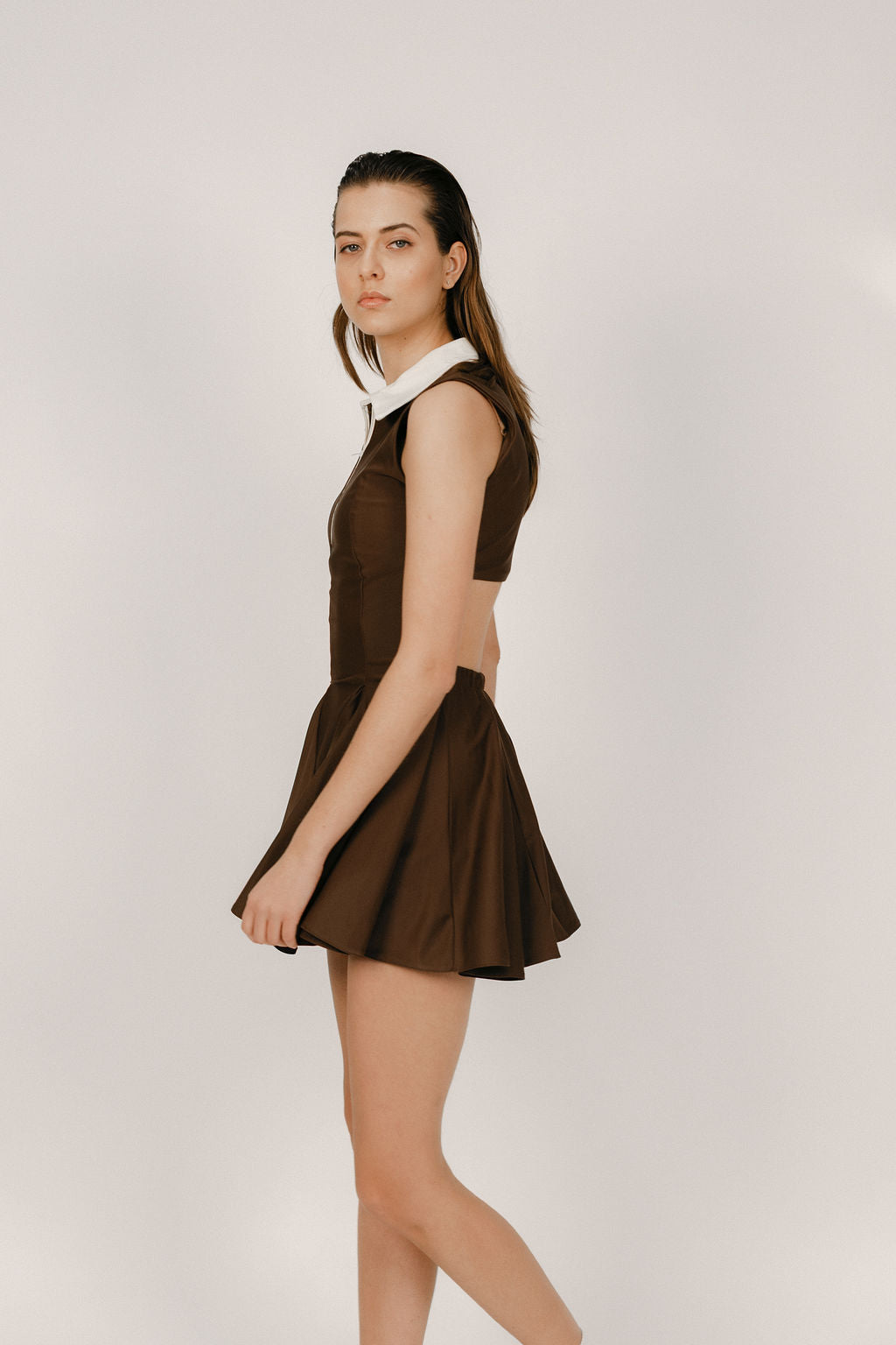 brown dress with collar Glamorous - Mini Dress - Women - Cotton - 14 US