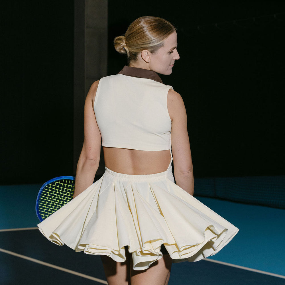 Lina x ONA ROMA: Vanilla dress with brown collar