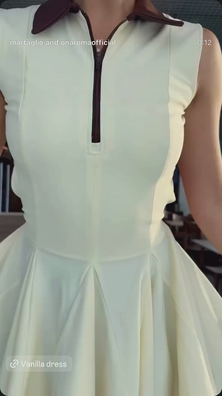 Lina x ONA ROMA: Vanilla dress with brown collar